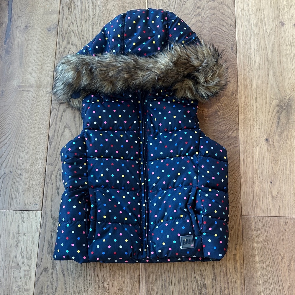 GAP Kids Polka Dot Vest with Faux Fur Trim - Navy